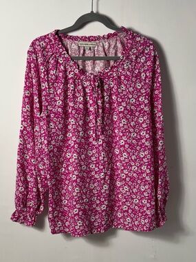 Floral Tie-Neck Blouse in Bright Pink